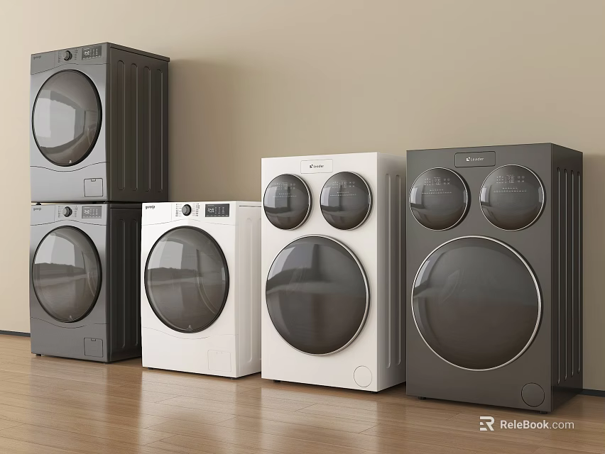 Modern Front Load Washing Machines In White And Gray For Home Laundry Use 3d model 