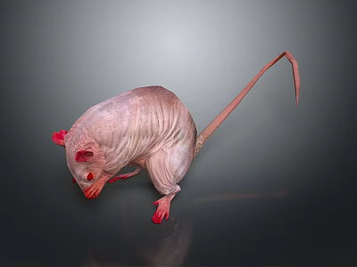 Hairless Rat with Pink Skin Red Eyes and Paws Long Thin Tail on Dark Background 3d model