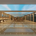 SPA Sauna Interior Corridor With Wooden Furniture Plants Decorative Paintings And Stone Walls