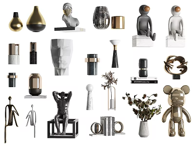 Stylish Decorative Ornament Collection With Modern Sculptures Vases Abstract Figurines And Geometric Accents 3d model