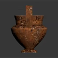 Ancient Ceramic Vase Sculpture With Curved Handles And Intricate Carved Patterns