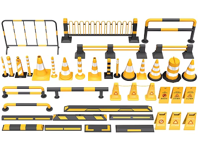 Essential Road Facilities With Traffic Cones Barriers Speed Bumps And Warning Signs 3d model