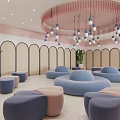 Modern SPA Sauna Lounge With Arched Doors Colored Sofas Green Plants And Chandelier