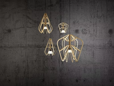 Modern Minimalist Geometric Pendant Lights With Golden Metal Frame On Dark Wall 3d model