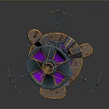 Futuristic Sci-Fi Mechanical Structure With Multiple Discs Antennas Small Houses And Teal Purple Accents