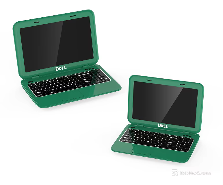 Two Dell Green Laptops Open Display Featuring Black Screens And Keyboards 3d model 