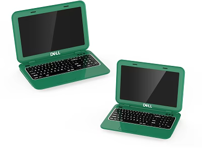 Two Dell Green Laptops Open Display Featuring Black Screens And Keyboards 3d model