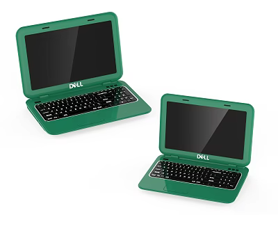 Two Dell Green Laptops Open Display Featuring Black Screens And Keyboards 3d model