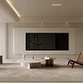Modern Living Room Interior Design With Large TV Coffee Table Light Rug And Wooden Chair