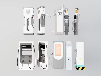 Multiple Modern Electric Vehicle Charging Station Designs With Various Styles 3d model