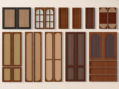 Various Wooden Door Designs With Grid Patterns Glass Panels And Decorative Elements 3d model