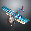 Detailed Vintage Blue Biplane Model With Roundel Markings Propeller And Wheels For Space Exploration