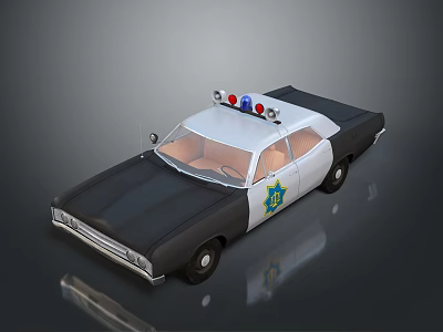 Classic Black And White Police Car With Red Blue Lights And Star Badge 3d model