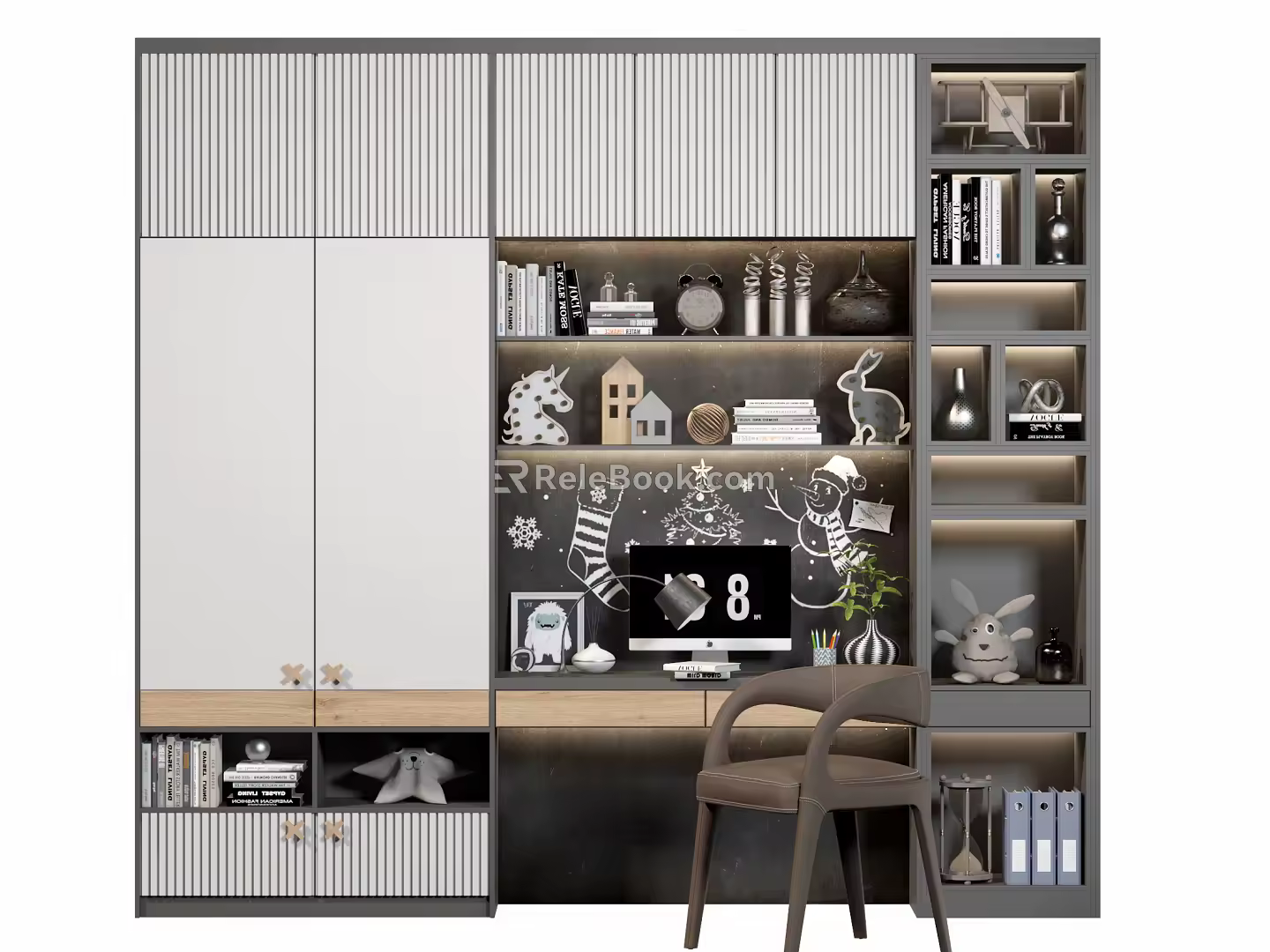 Modern bookcase multi-functional desk chair bookcase 3d model