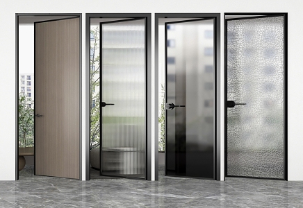 Single door glass door frosted glass door 3d model