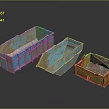 Worn Industrial Metal Containers With Blue Rusty Yellow Surfaces And Reflective Bases
