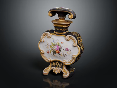 Ornate Household Decorative Bottle With Golden Trim Floral Pattern Carved Base And Curved Lid 3d model