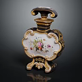 Ornate Household Decorative Bottle With Golden Trim Floral Pattern Carved Base And Curved Lid