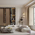 Elegant Modern Living Room Interior Design With Marble Coffee Table Sofa And Wall Lamps