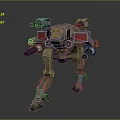 Futuristic Mech Robot With Metallic Armor Multiple Cannons Red Panels And Mechanical Legs
