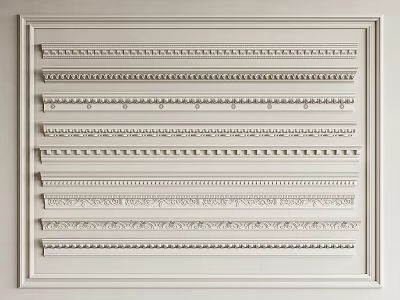 Elegant Gypsum Cornice with Various Patterns Displayed in White Frame for Interior Design 3d model
