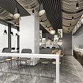 Modern Nutrient Restaurant With Glass Facade Interior Tables Chairs And Lighting