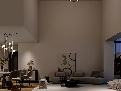 Modern Minimalist Open Plan Living And Dining Room With Cozy Sofas And Elegant Indoor Decor 3d model