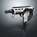 Modern Tactical Handgun With White Black Finish Ergonomic Grip Top Rail And Red Accent