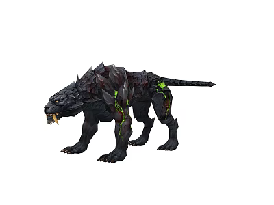 Black Panther Like Monster Character With Green Glowing Spiked Structures For Games And Movies 3d model