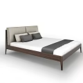Modern Wooden Frame Double Bed With Upholstered Headboard White Mattress And Gray Pillows
