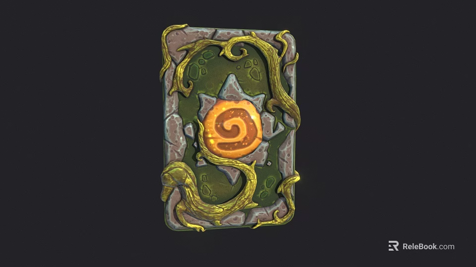 Ornate Green Stone Plaque With Yellow Vines And Orange Spiral Center 3d model 