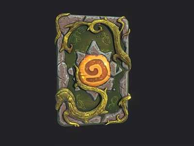 Ornate Green Stone Plaque With Yellow Vines And Orange Spiral Center 3d model