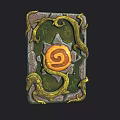 Ornate Green Stone Plaque With Yellow Vines And Orange Spiral Center