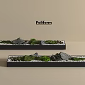 Rockery Stones with Green Plants White Pebbles in Black Rectangular Containers
