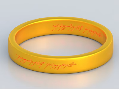 Elegant Gold Ring Featuring Intricate Engraved Red Text Classic Fashion Jewelry Design 3d model