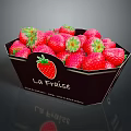 Fresh Red Strawberries with Green Leaves Packed in La Fraise Black Paper Box