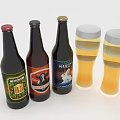 Various Labeled Beer Bottles And Glasses Filled With Beer On White Background