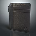 Black Leather Wallet With Zipper Textured Surface Card Slots And Small Logo Design