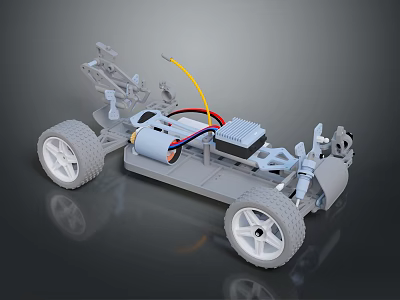 Detailed Car Chassis Model With Wheels Battery Wiring And Frame Structure 3d model