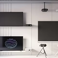 Indoor Projection Monitoring Setup With Multiple Screens And Projectors On Shelves