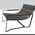 Modern Single Sofa With Gray Upholstery Wooden Armrests And Black Metal Frame