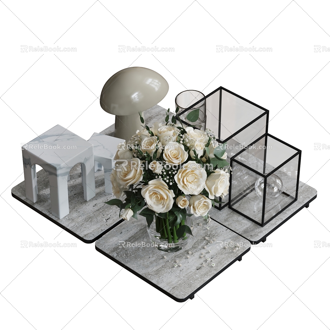 Ornaments combination book vase tray crafts 3d model