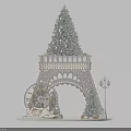 Festive Eiffel Tower Shaped Decoration With Silver Yellow Ornaments Ferris Wheel And Street Lamp