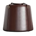 Leather Ottoman Stools In Navy Brown And Beige Colors With Handle Design