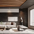 Modern Living Room Interior Design With Wooden Ceiling And Beige Sofa