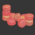 Colorful Macarons Stacked And Scattered On Dark Background With Vibrant Hues