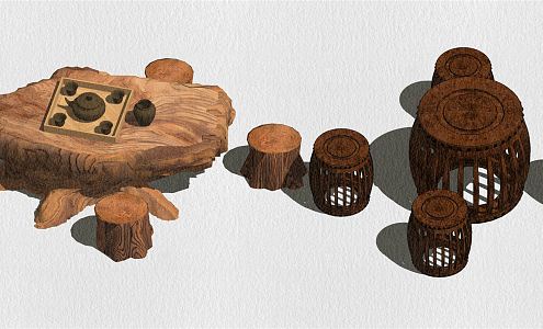 New Chinese-style Root Carving Tea Sea Tea Table 3d model