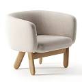 Modern Beige Fabric Accent Chair With Curved Armrests And Wooden Legs
