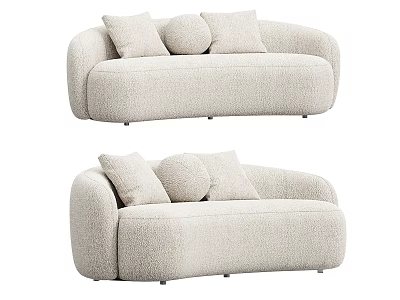 Modern Plush Beige Sectional Sofa With Soft Comfortable Fabric Cushions For Living Room 3d model