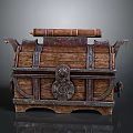 Vintage Wooden Storage Chest with Metal Decorations Lock Clasp and Book on Top